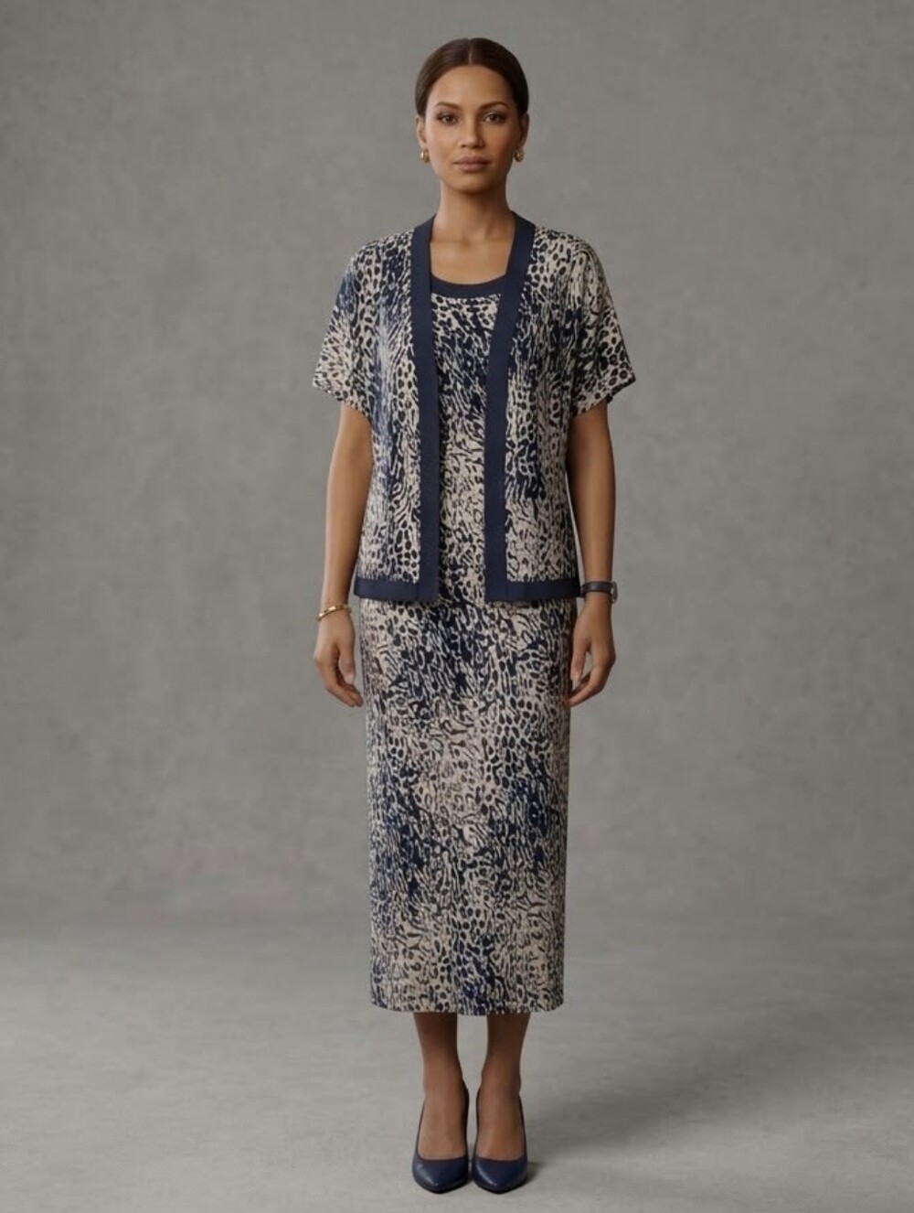 Studio I 2-Piece Animal Print Maxi Dress & Sheer Open Front Cover-Up Set 14